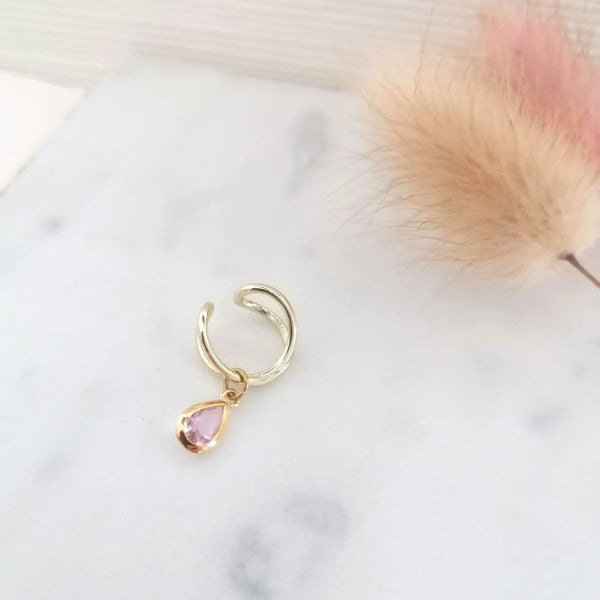 bague d'oreille strass rose