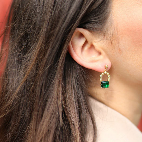 boucles d'oreilles vert foncé et doré